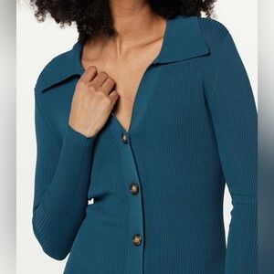 Teal Button-Up Ribbed Top